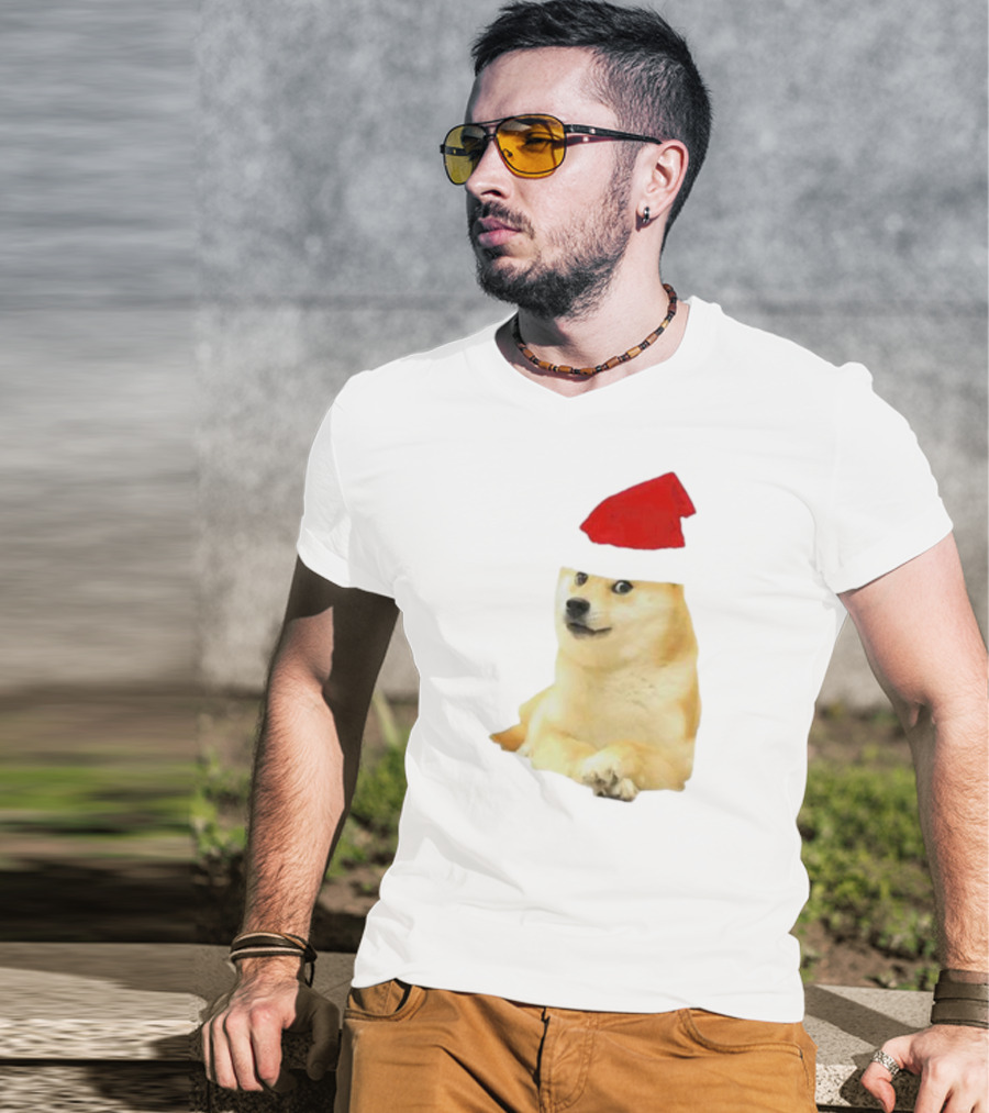 Dogecoin Christmas Santa Hat Meme T-Shirt