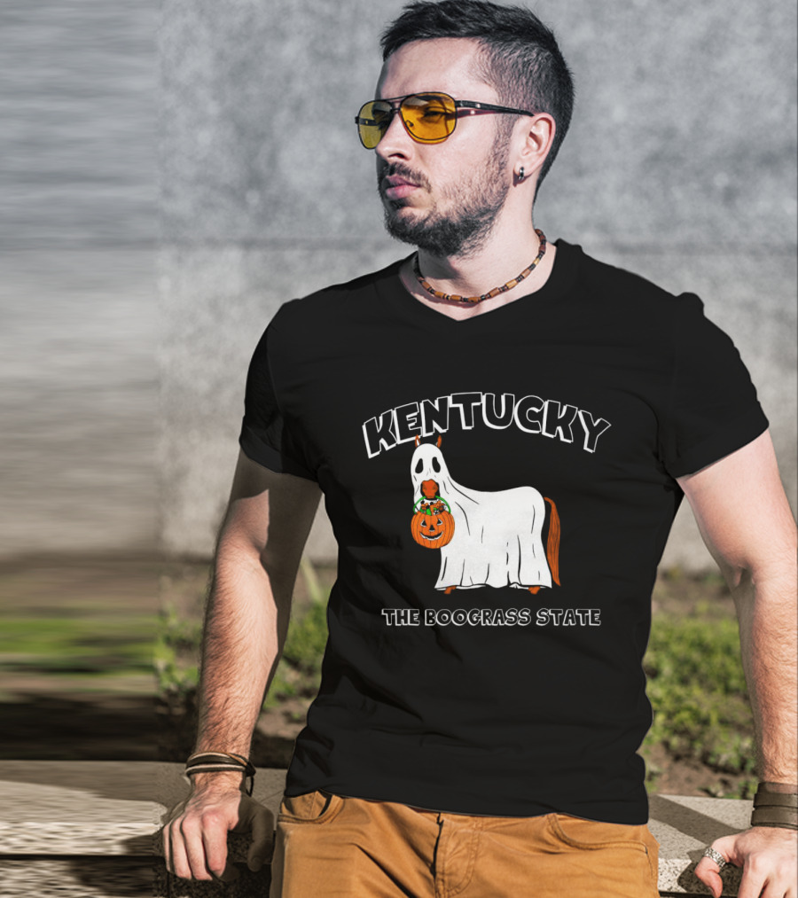 Kentucky Halloween Ghost Horse With Pumpkin Boograss State T-Shirt