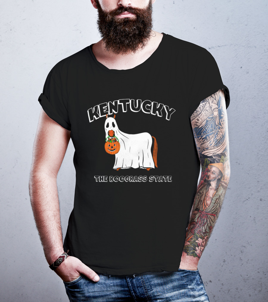 Kentucky Halloween Ghost Horse With Pumpkin Boograss State T-Shirt
