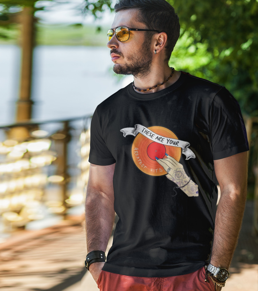 Men's Greatest Hits Vinyl Record Tattoo Hand T-Shirt