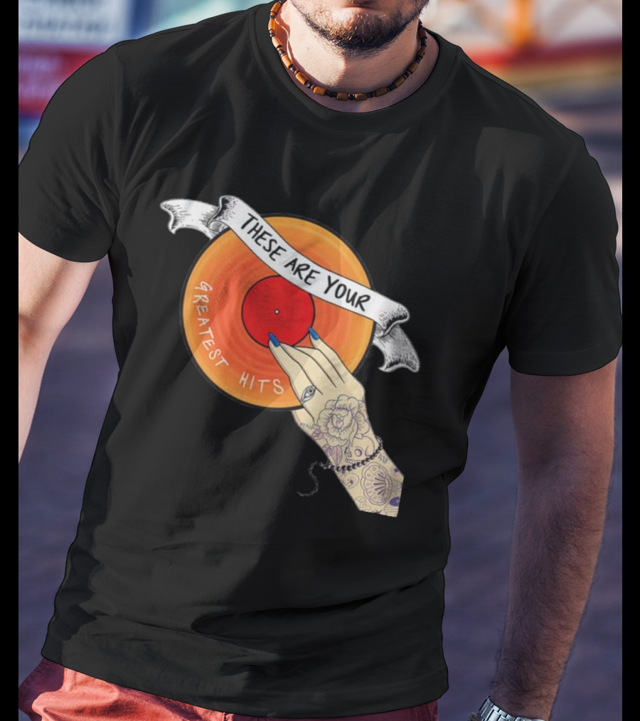 Men's Greatest Hits Vinyl Record Tattoo Hand T-Shirt
