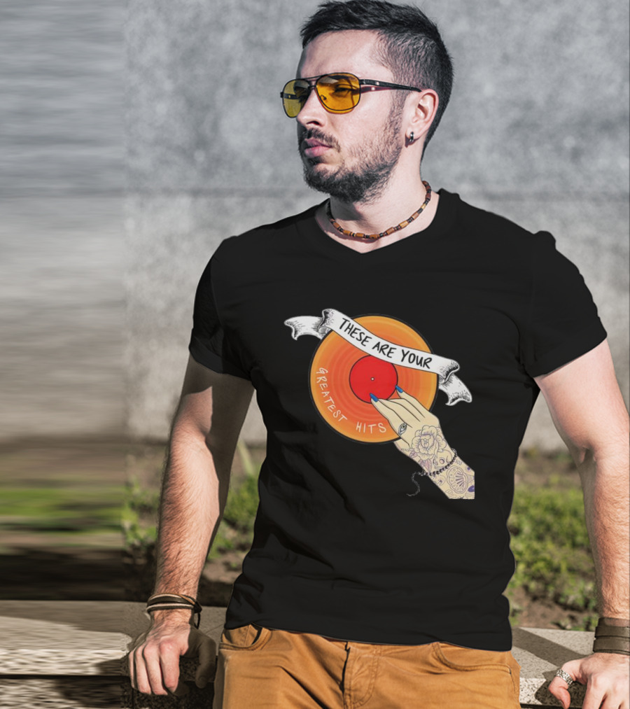 Men's Greatest Hits Vinyl Record Tattoo Hand T-Shirt