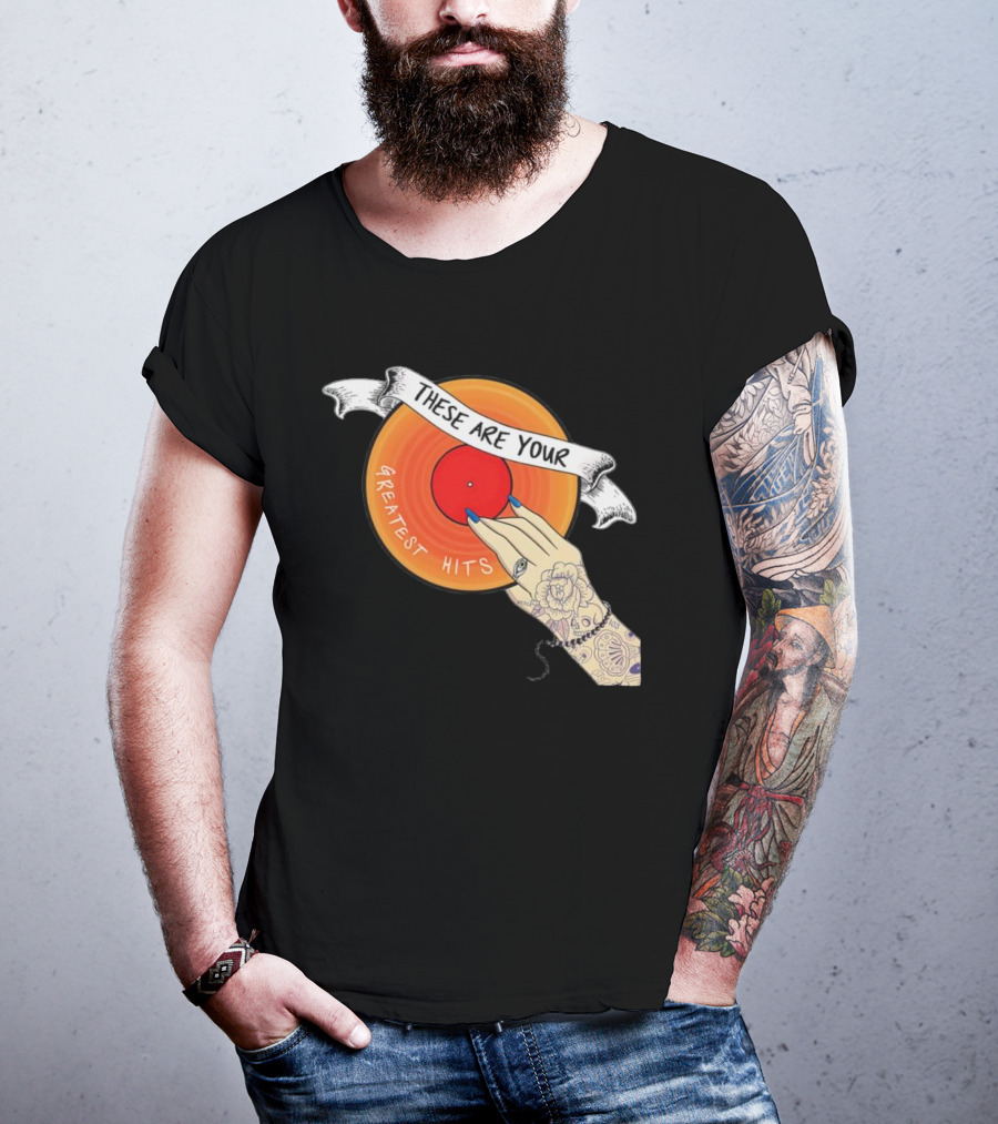 Men's Greatest Hits Vinyl Record Tattoo Hand T-Shirt