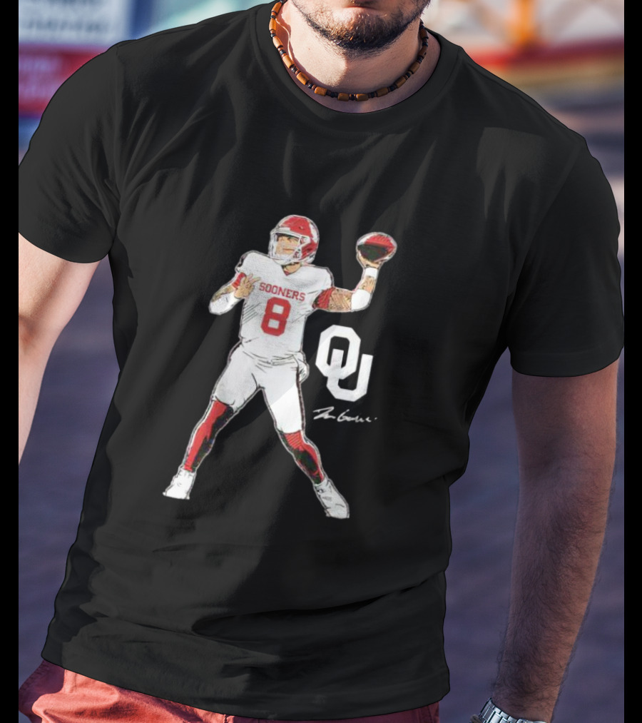 Oklahoma Sooners Football Dillon Gabriel Number 8 Superstar Pose Signature OU T-Shirt