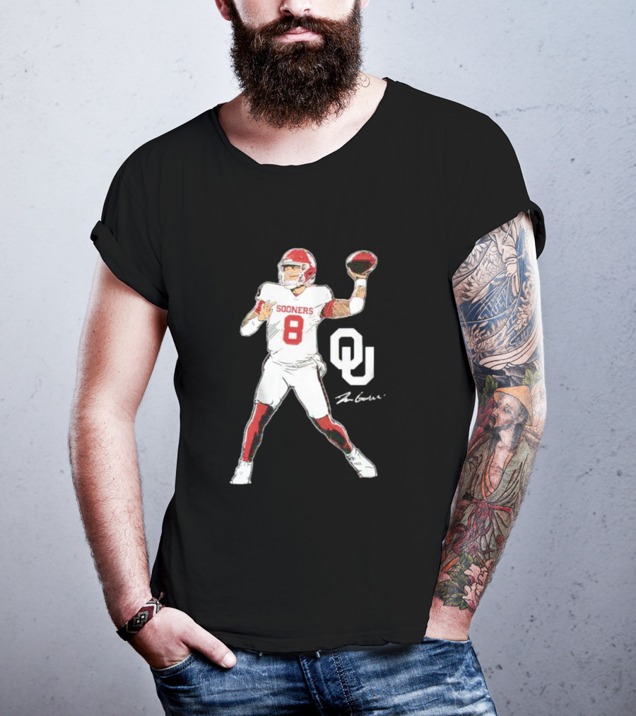 Oklahoma Sooners Football Dillon Gabriel Number 8 Superstar Pose Signature OU T-Shirt