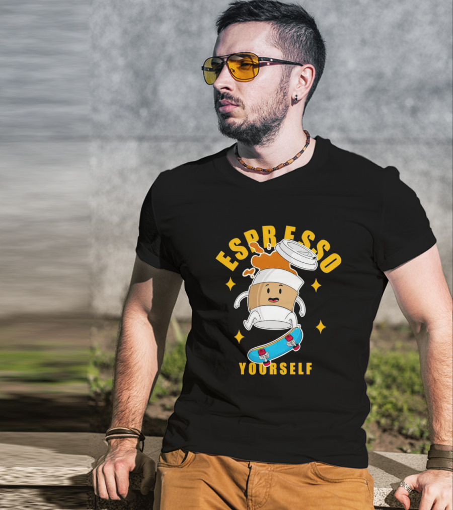 Espresso Yourself Coffee Cup Skateboarding Fun T-Shirt