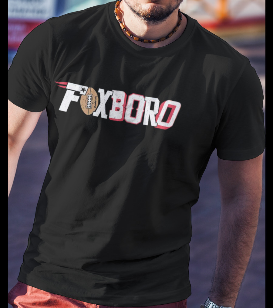 Foxboro Patriots Football Text Logo With Leather Football And Star T-Shirt