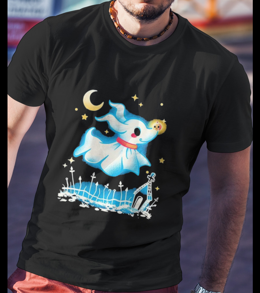 Ghost Dog Halloween Moonlight Graveyard Night T-Shirt