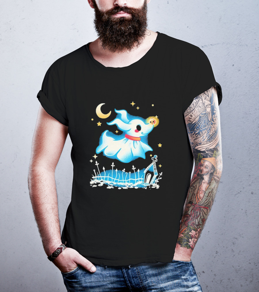 Ghost Dog Halloween Moonlight Graveyard Night T-Shirt