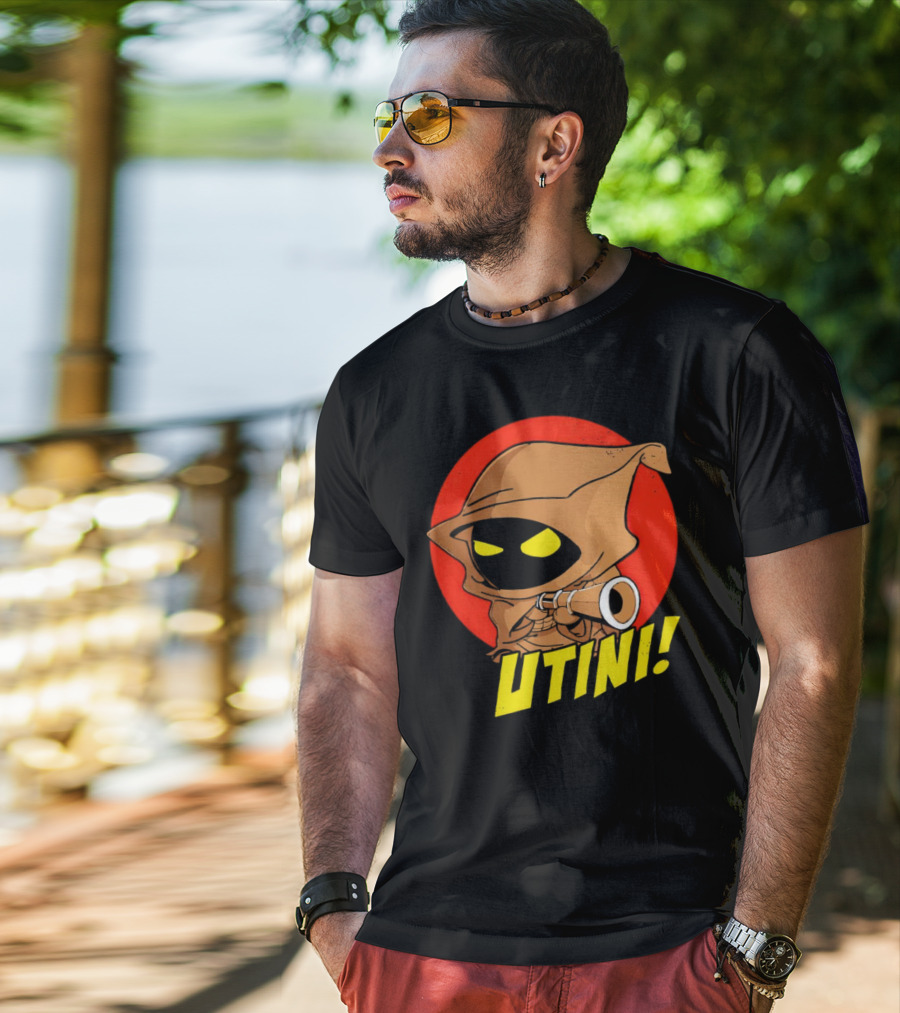 Jawa Star Wars Utini Character With Hood And Yellow Eyes T-Shirt