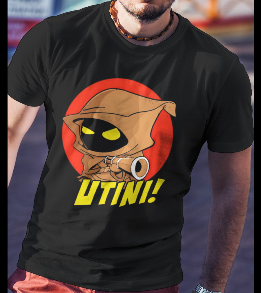 Jawa Star Wars Utini Character With Hood And Yellow Eyes T-Shirt