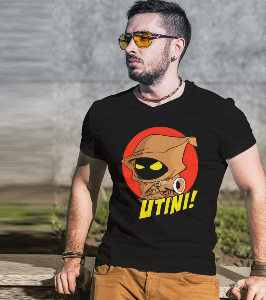 Jawa Star Wars Utini Character With Hood And Yellow Eyes T-Shirt