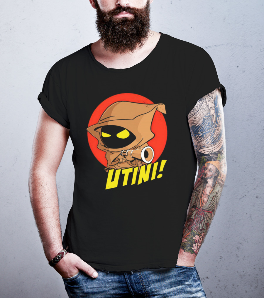 Jawa Star Wars Utini Character With Hood And Yellow Eyes T-Shirt