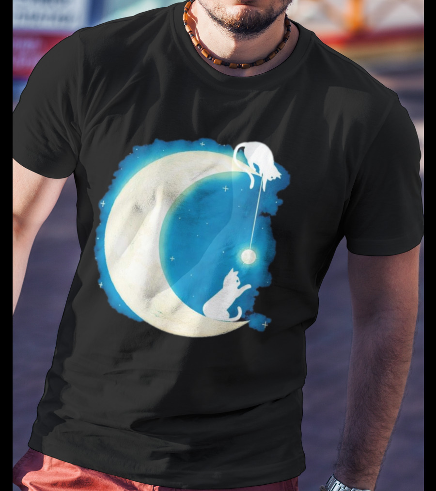 Moon Cat Playful Journey Celestial Light T-Shirt