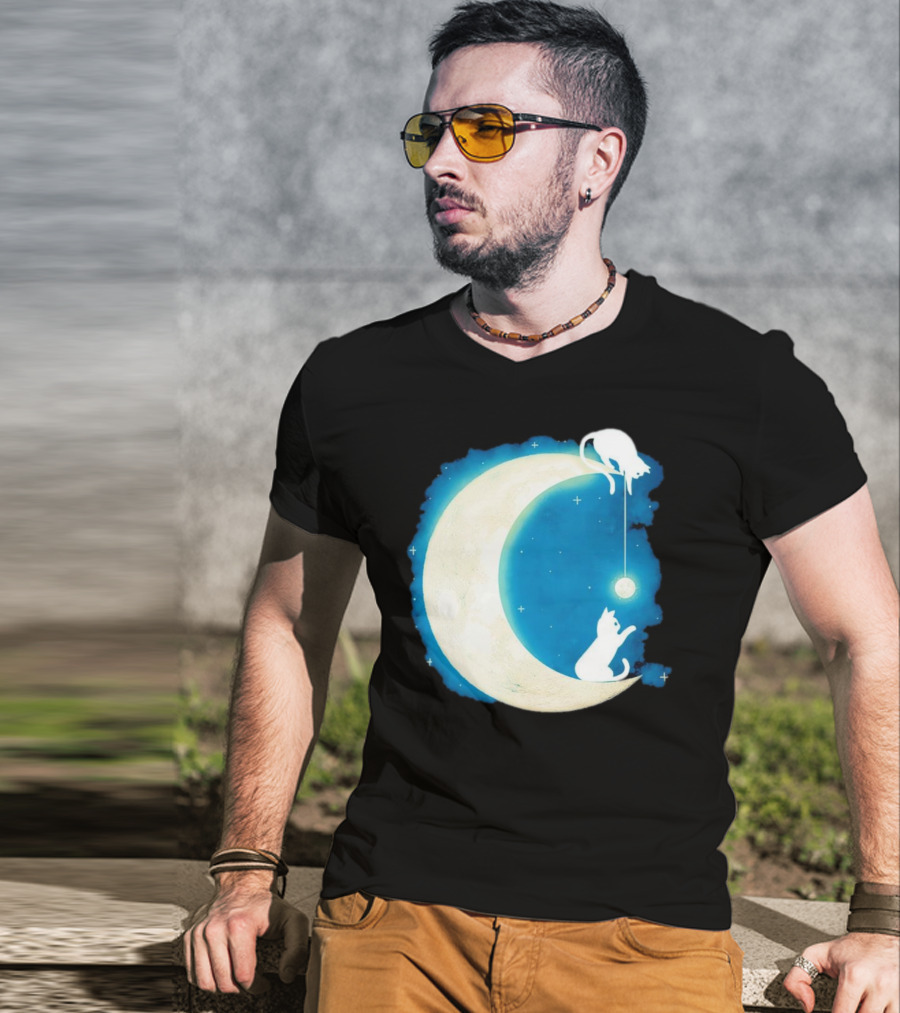 Moon Cat Playful Journey Celestial Light T-Shirt