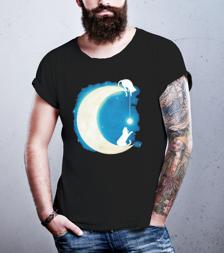 Moon Cat Playful Journey Celestial Light T-Shirt