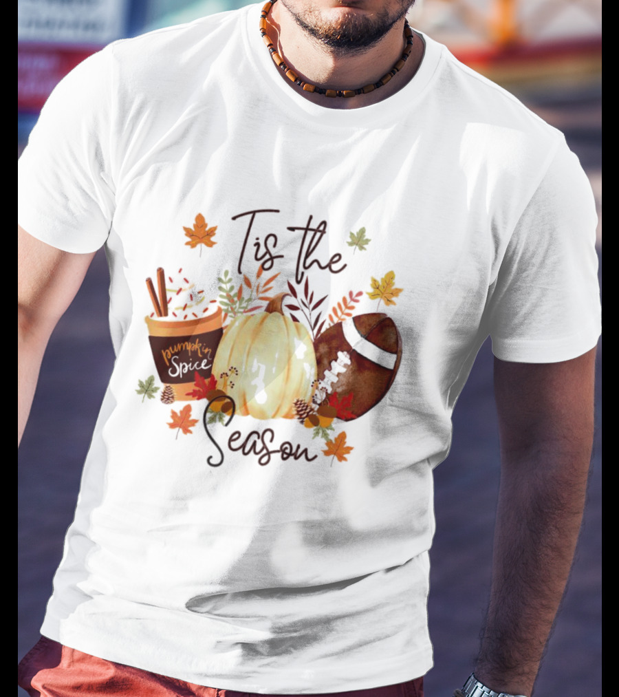 Tis The Season Pumpkin Spice Fall Leaves Football T-Shirt
