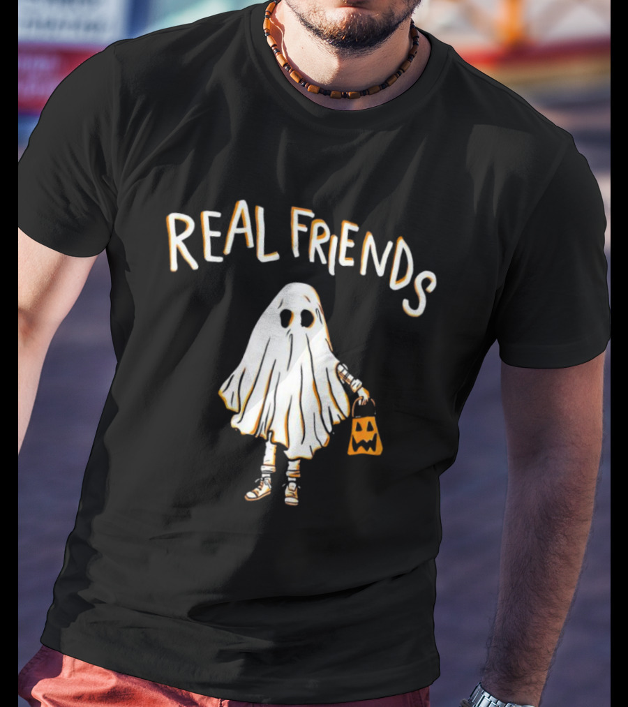 Real Friends Ghost With Jack O'Lantern Basket T-Shirt