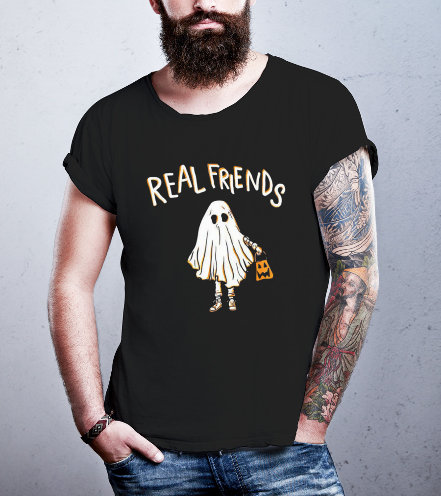 Real Friends Ghost With Jack O'Lantern Basket T-Shirt