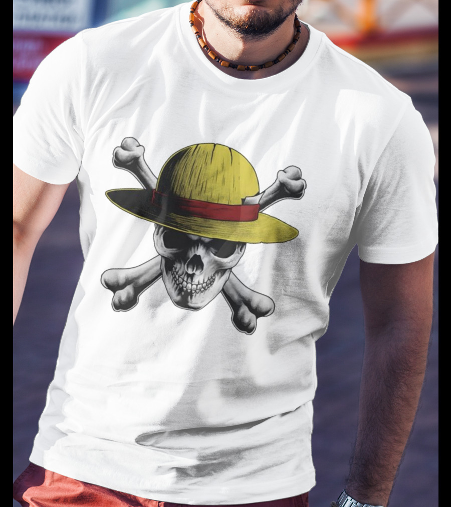 Straw Hat Jolly Roger Pirate Skull And Crossbones T-Shirt