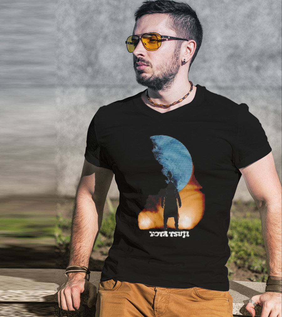 Yota Tsuji Moonrise Silhouette Against Orange And Blue Sky T-Shirt