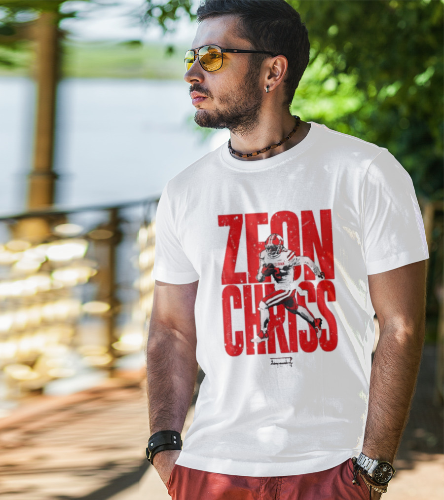Zeon Chriss Football Caricature In Red Text And Black T-Shirt