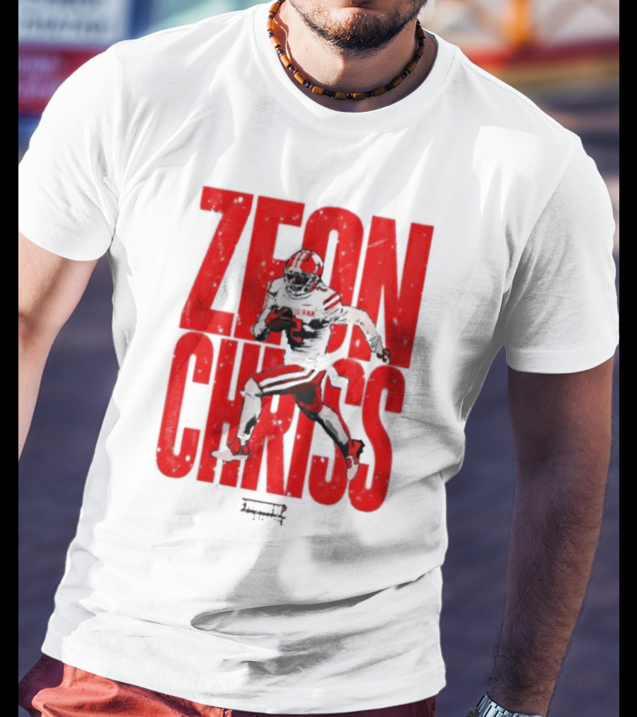 Zeon Chriss Football Caricature In Red Text And Black T-Shirt
