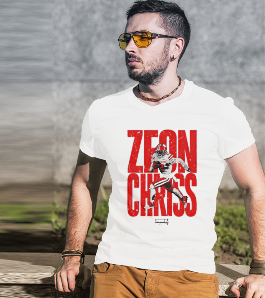 Zeon Chriss Football Caricature In Red Text And Black T-Shirt