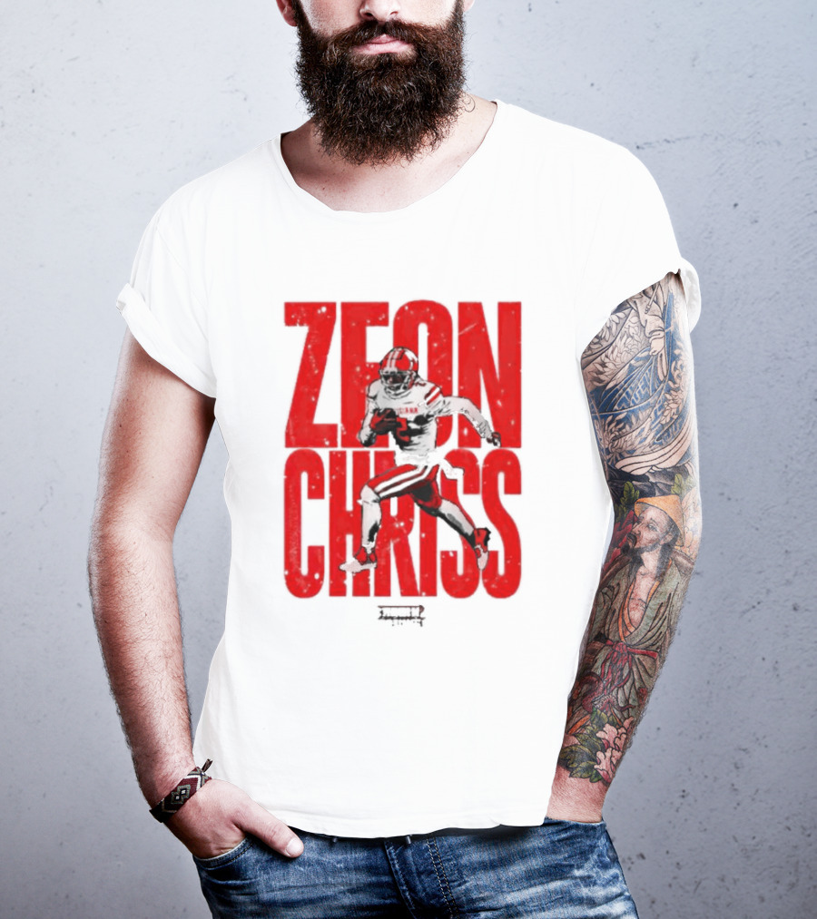 Zeon Chriss Football Caricature In Red Text And Black T-Shirt