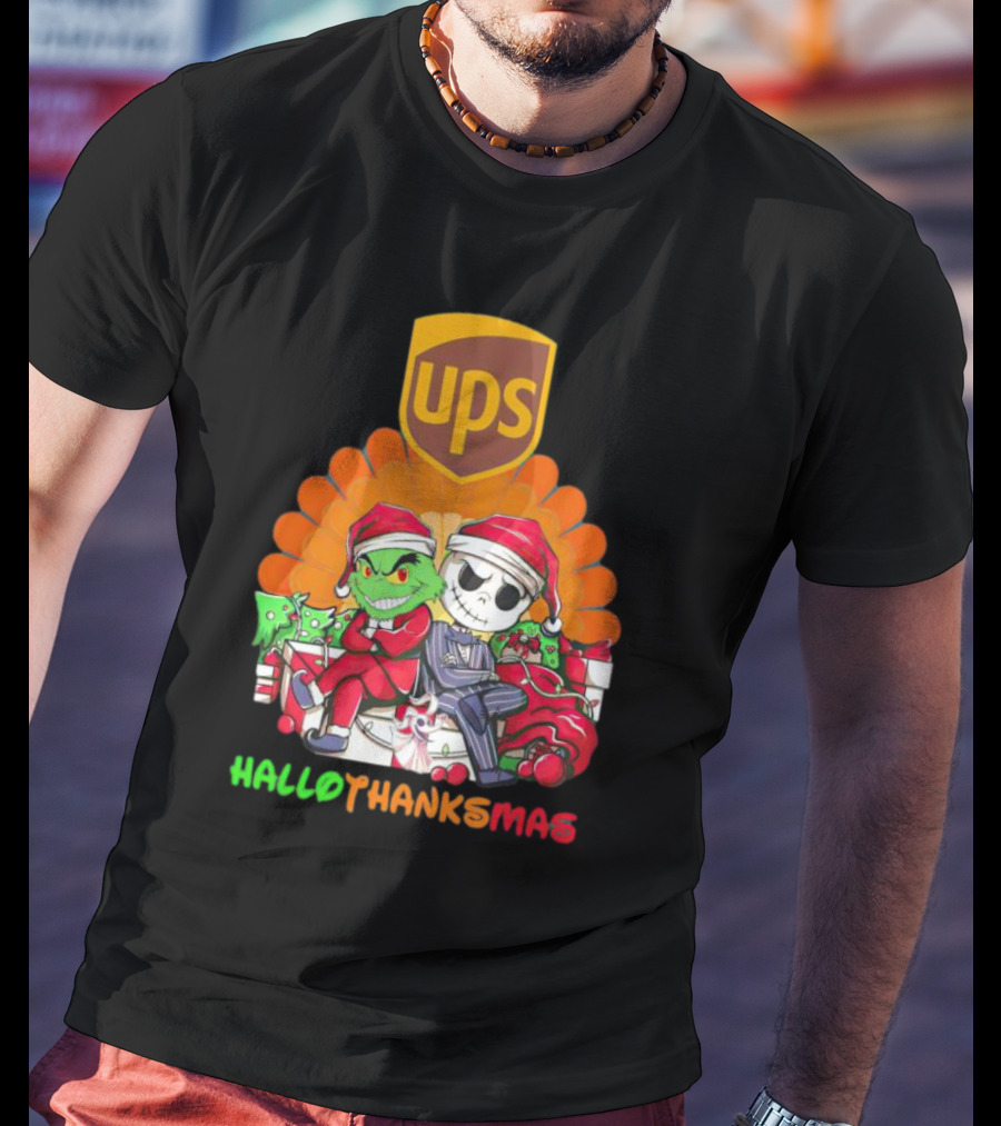 Grinch Jack Skellington Ups HalloThanksMas T-Shirt