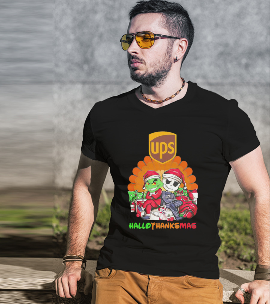 Grinch Jack Skellington Ups HalloThanksMas T-Shirt