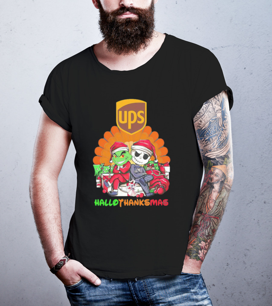 Grinch Jack Skellington Ups HalloThanksMas T-Shirt