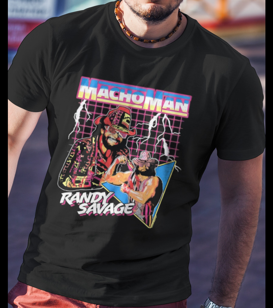 Macho Man Randy Savage Lightning Synthwave 80s Wrestling T-Shirt