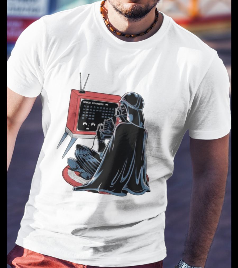 Darth Vader Playing Space Invaders Retro Gaming Scene T-Shirt