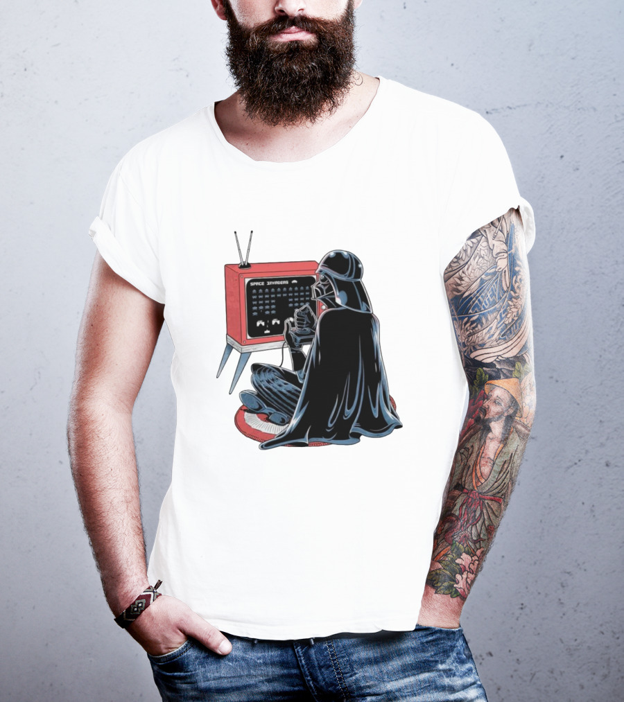 Darth Vader Playing Space Invaders Retro Gaming Scene T-Shirt