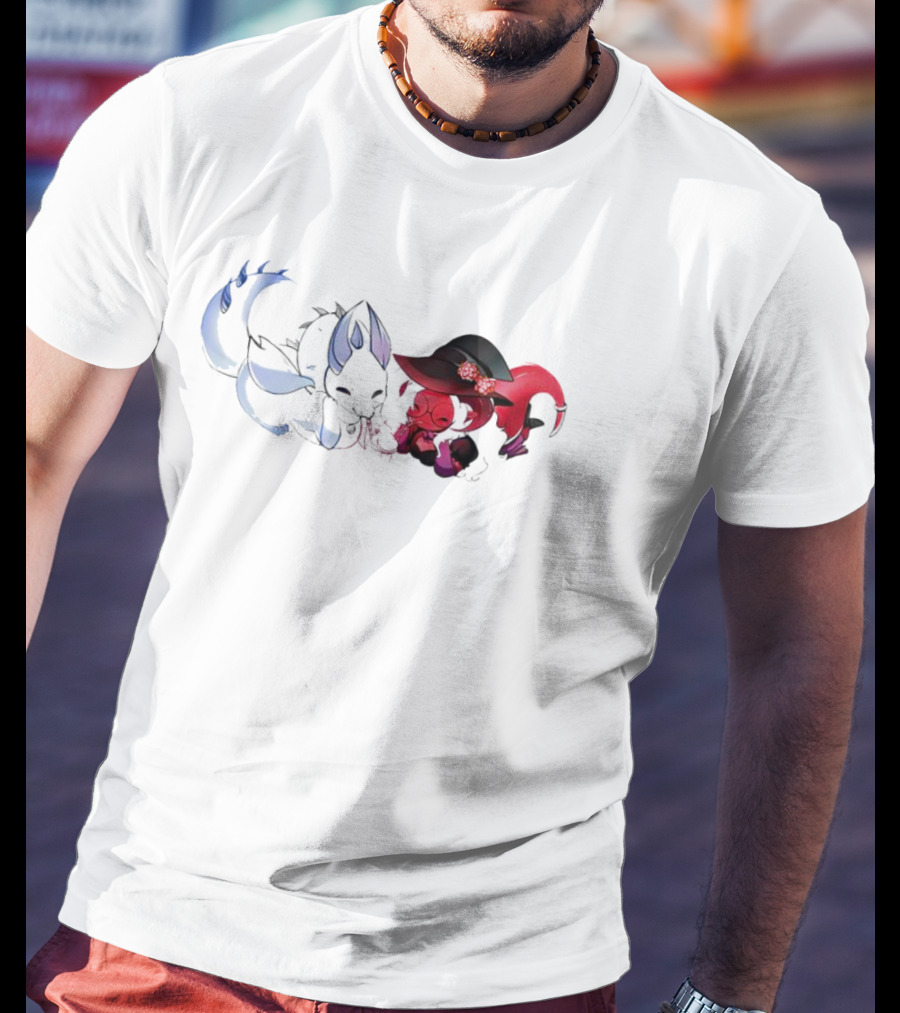 Dragon Love Kawaii Kitsune And Kitsune Witch Duo T-Shirt
