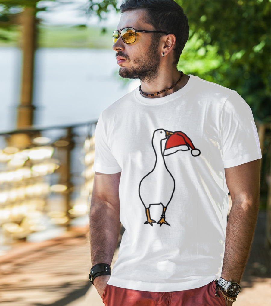 Happy Merry Christmas Santa Hat White Goose Steals T-Shirt