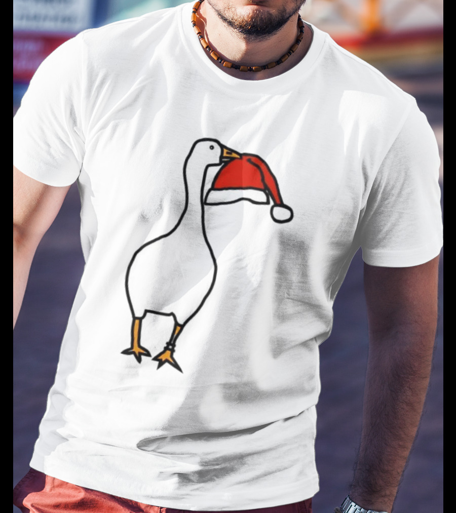 Happy Merry Christmas Santa Hat White Goose Steals T-Shirt