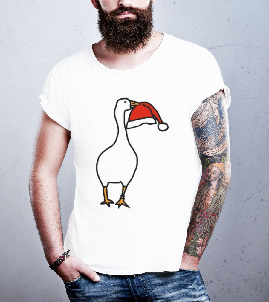 Happy Merry Christmas Santa Hat White Goose Steals T-Shirt