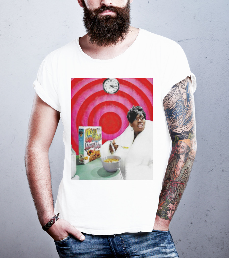 Missy Elliott Flav•O•Fleks Cereal With Red Spiral Clock Background T-Shirt