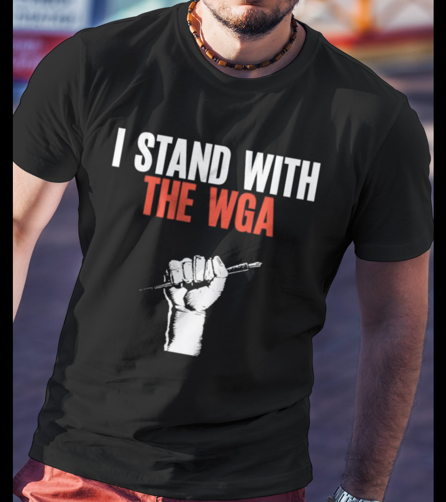 I Stand With WGA Logo Graphic Wrath Fist Artwork Tshirt Battle Writer Usa Harvard Union Caru T-Shirt