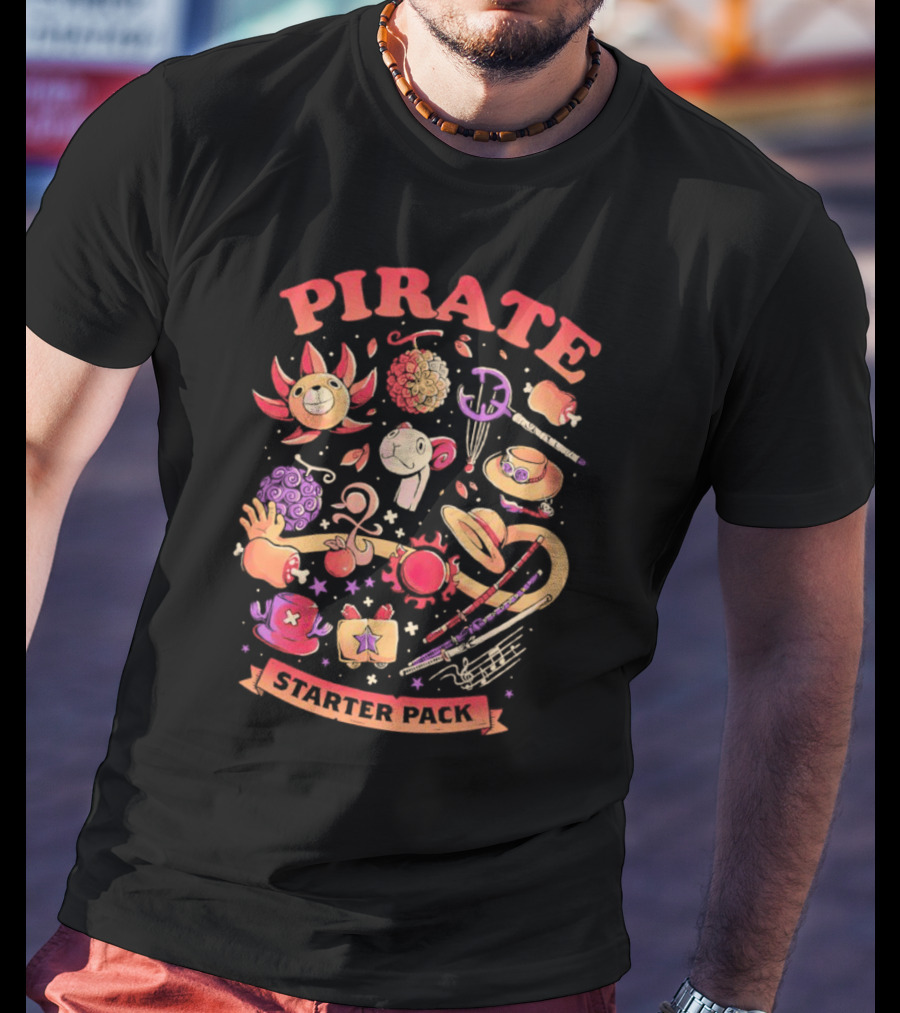 Pirate Starter Pack One Piece Treasure Jolly Roger Icons T-Shirt
