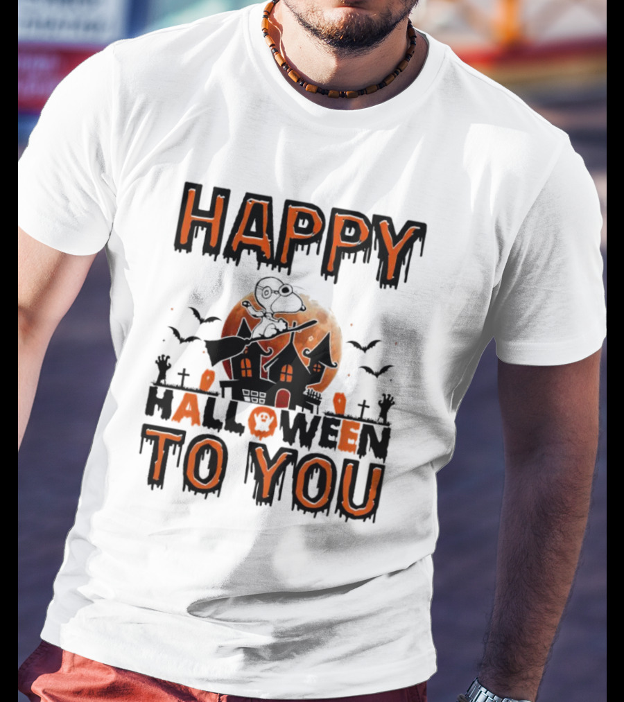 Happy Halloween To You Snoopy Haunted House Moon Bats T-Shirt