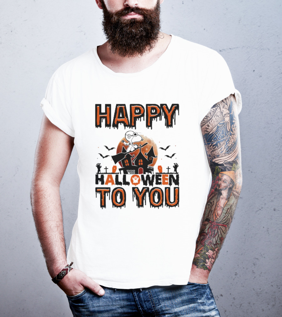 Happy Halloween To You Snoopy Haunted House Moon Bats T-Shirt