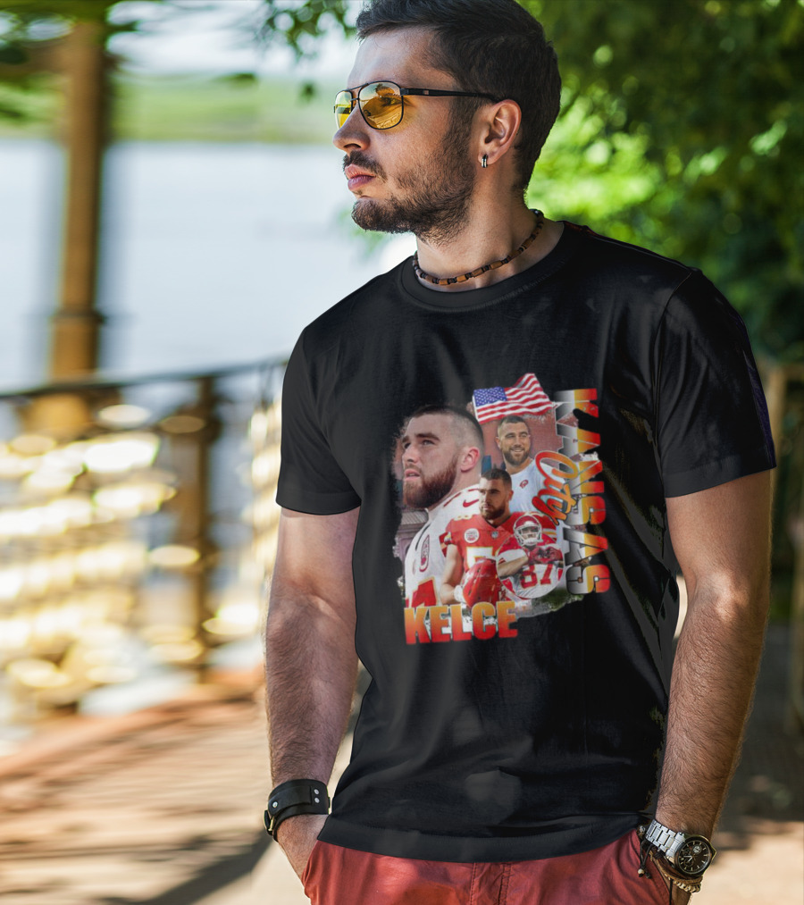 Kelce Kansas City Chiefs Collage With American Flag T-Shirt