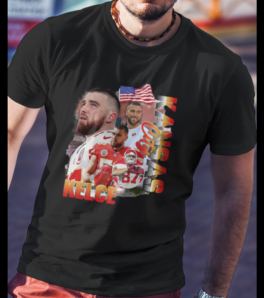 Kelce Kansas City Chiefs Collage With American Flag T-Shirt