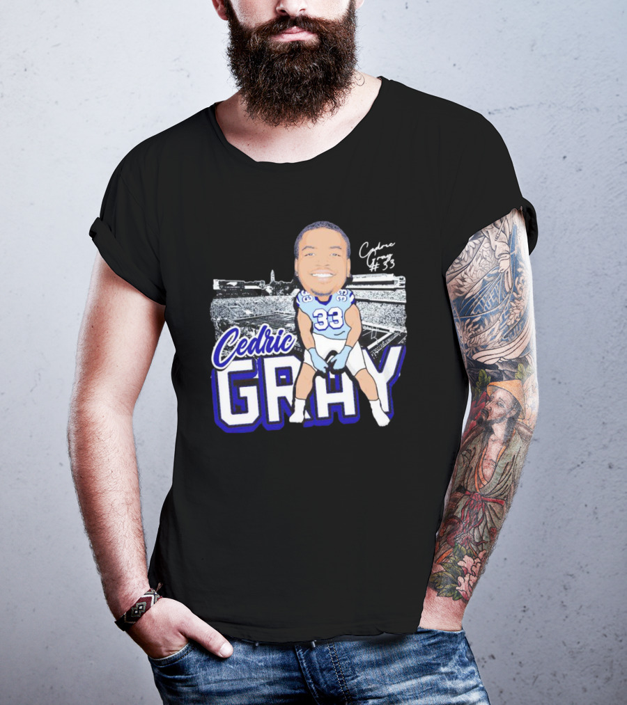 Cedric Gray #33 Caricature Football Stadium Signature T-Shirt