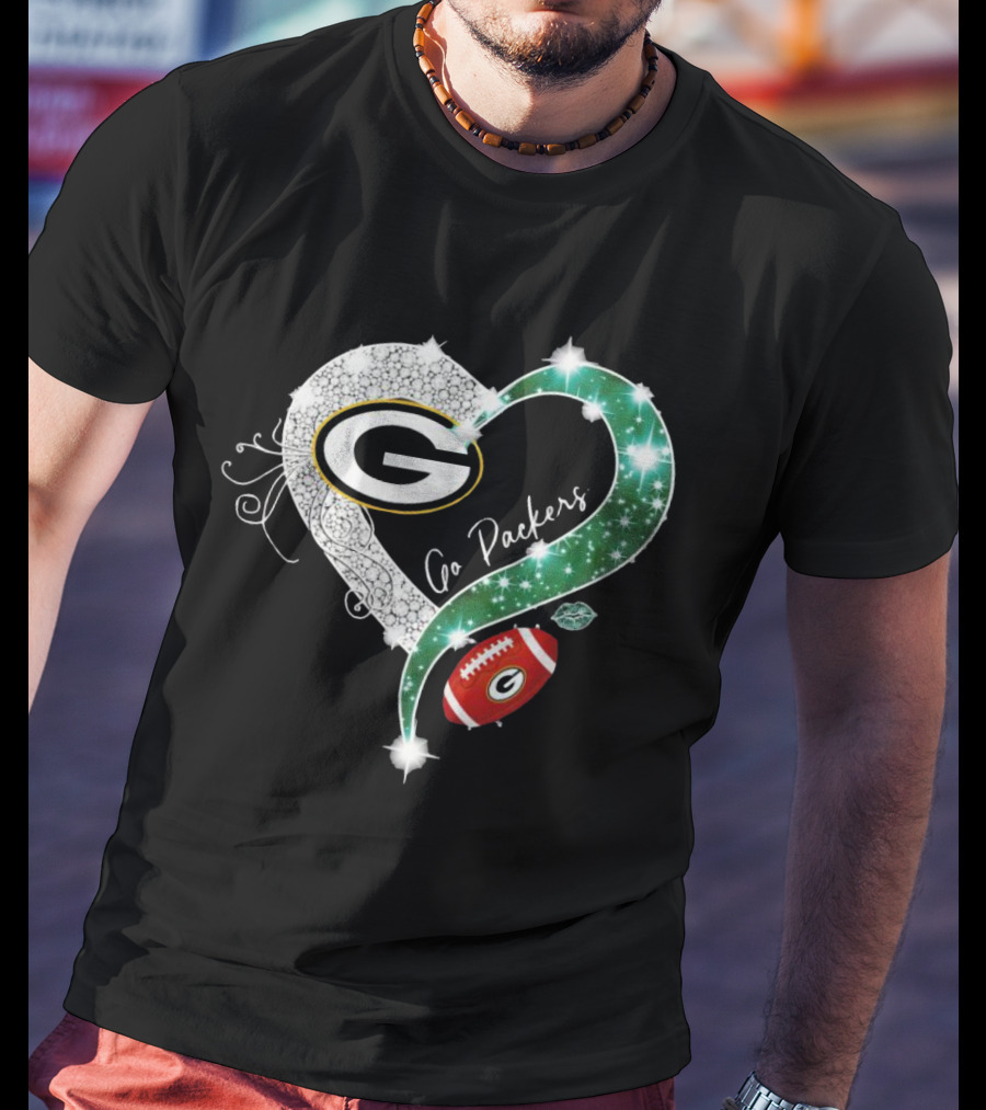 Green Bay Packers Heart Go Packers Diamond Blink Football T-Shirt