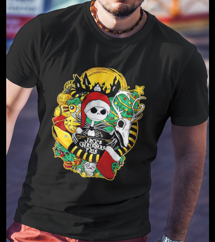 Jack Skellington's Christmas Pain Reindeer And Santa Hat T-Shirt