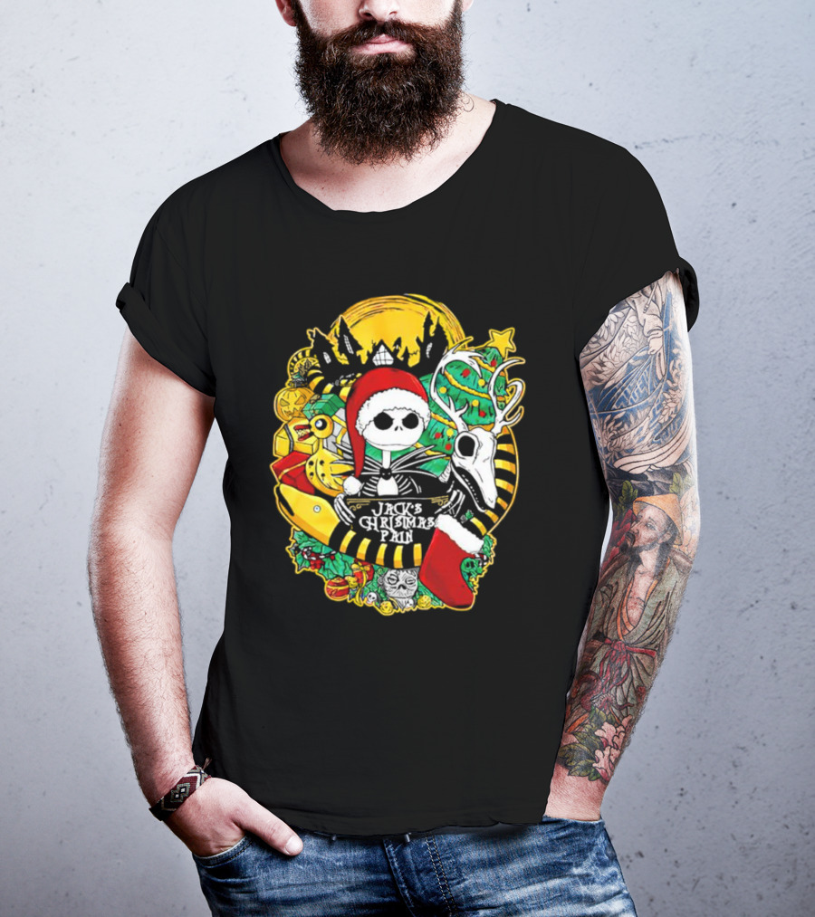 Jack Skellington's Christmas Pain Reindeer And Santa Hat T-Shirt